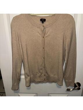 Talbots women's crew neck cardigan sweater in a beige